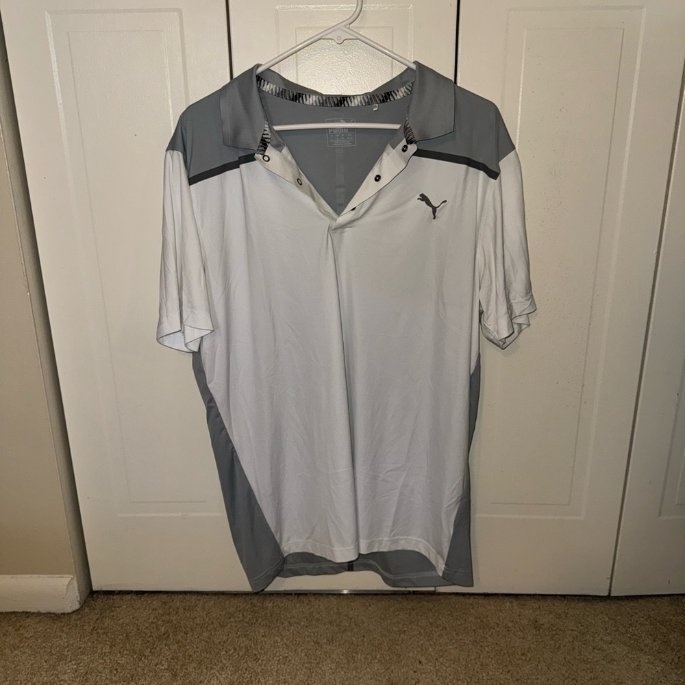 Puma Men's Polo Shirt in White and Gray Golf